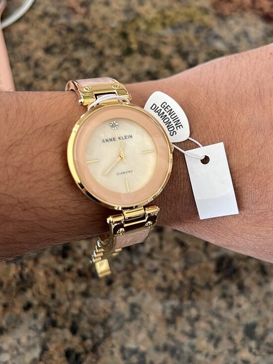 Anne Klein Women Light Pink Gold Analog Quartz Genuine Diamond Dial Bangle Watch main image 6